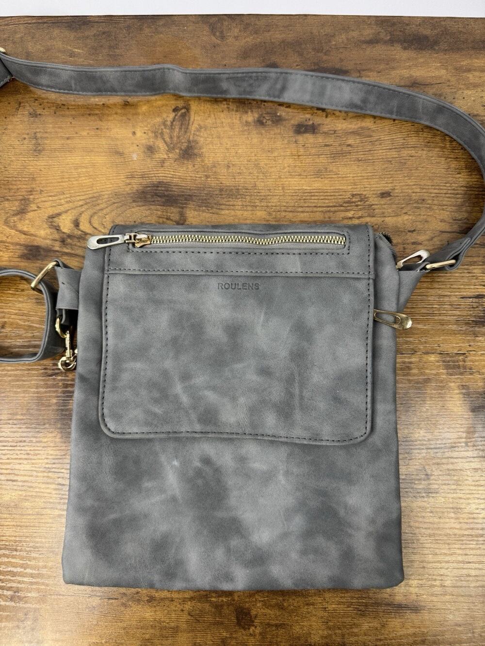Roulens Gray Faux Leather Crossbody Purse Organizer Wallet Tassel Shoulder Bag